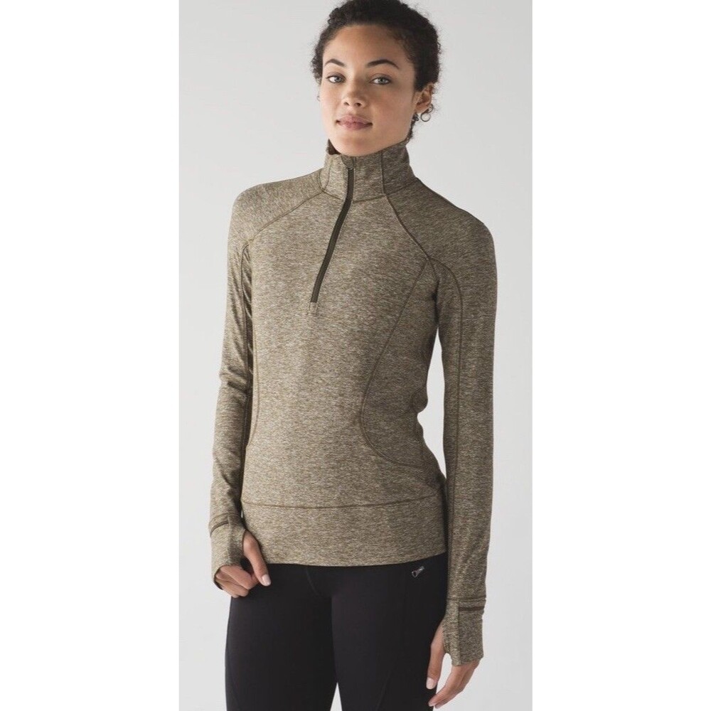 Lululemon Rush Hour 1/2 Zip Pullover Womens 6 Heathered Green Mock Longsleeve